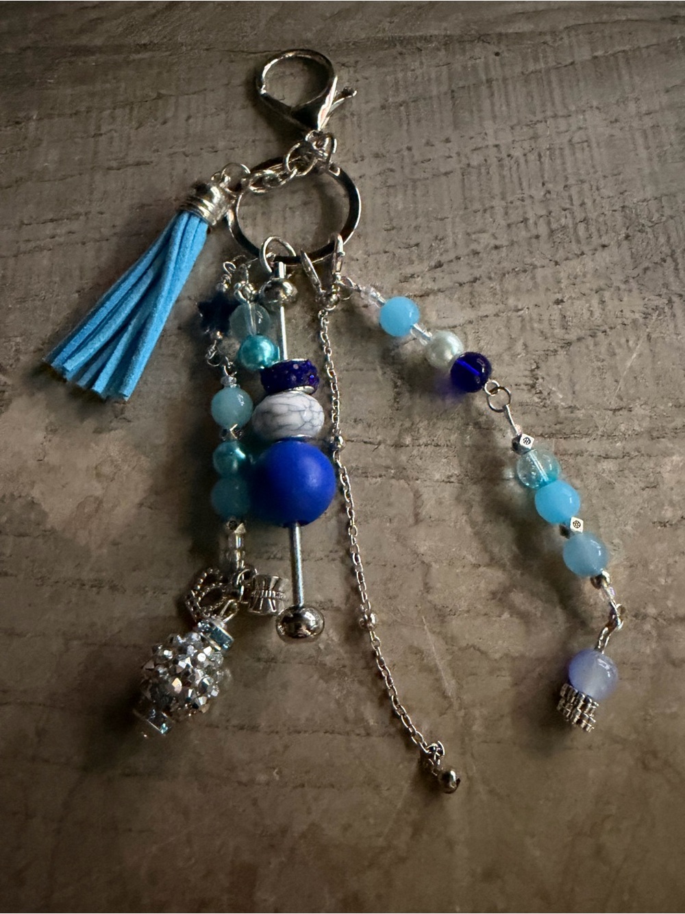 Blue Beaded Tassel Keychain Charm / Purse Glam